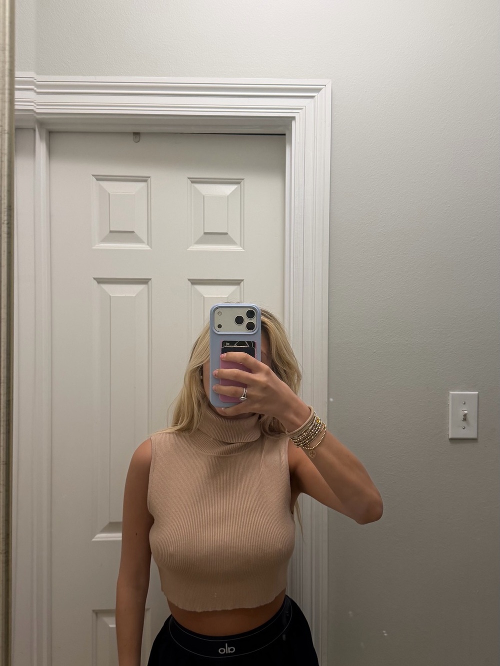Sleeveless Turtleneck Crop Top in Beige